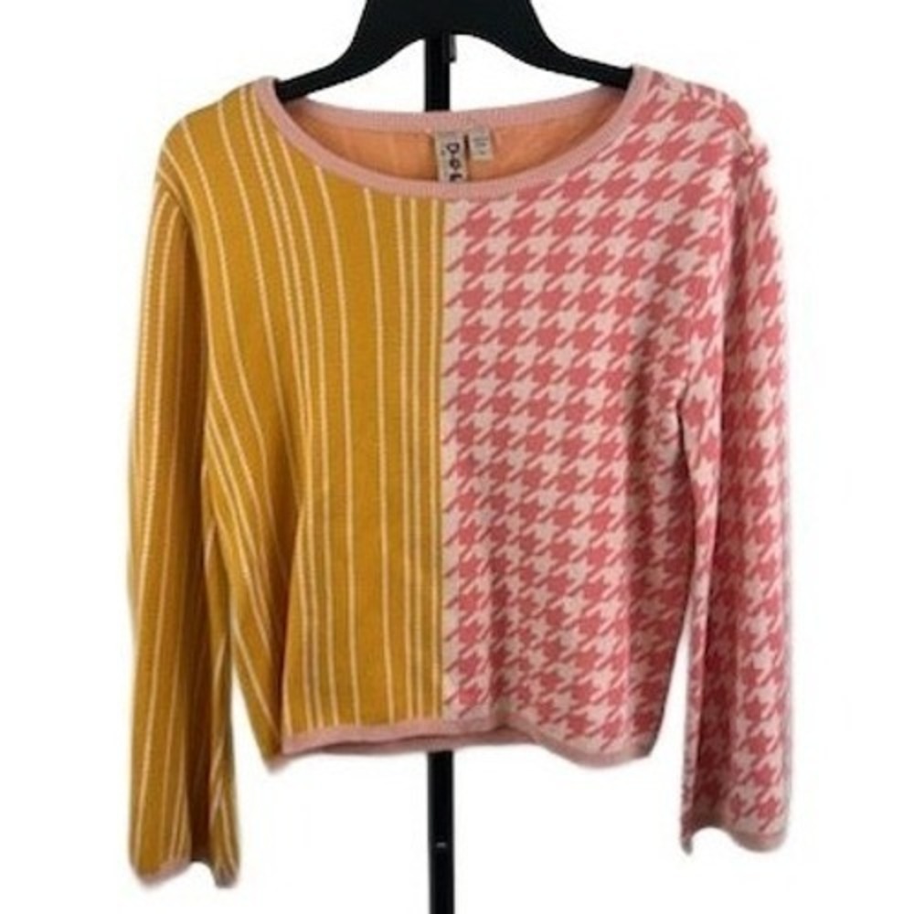 Dolan Left Coast Anthropologie Colorblock Houndstooth Striped Sweater‎ Size XS
